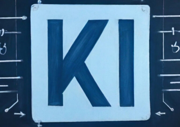 KI-generiertes Coverbild für den Workshop: Auf einer gemalten Platine erscheinen die Buchstaben KI.