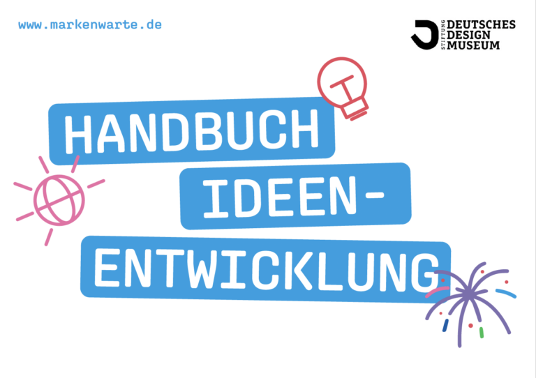 Grafik vom Cover des Handbuchs. Schrift: Handbuch Ideenentwicklung.